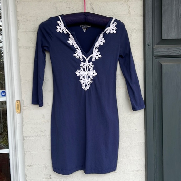 Lilly Pulitzer Marina Navy/White Soutache Trim Cotton Knit Pullover Dress XS - Picture 14 of 14
